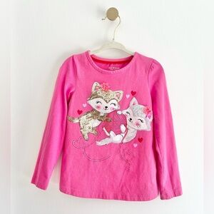 Isaac Mizrahi Pink Long Sleeve Tee with Sequins Cat & Heart Design | Girl XS (4)